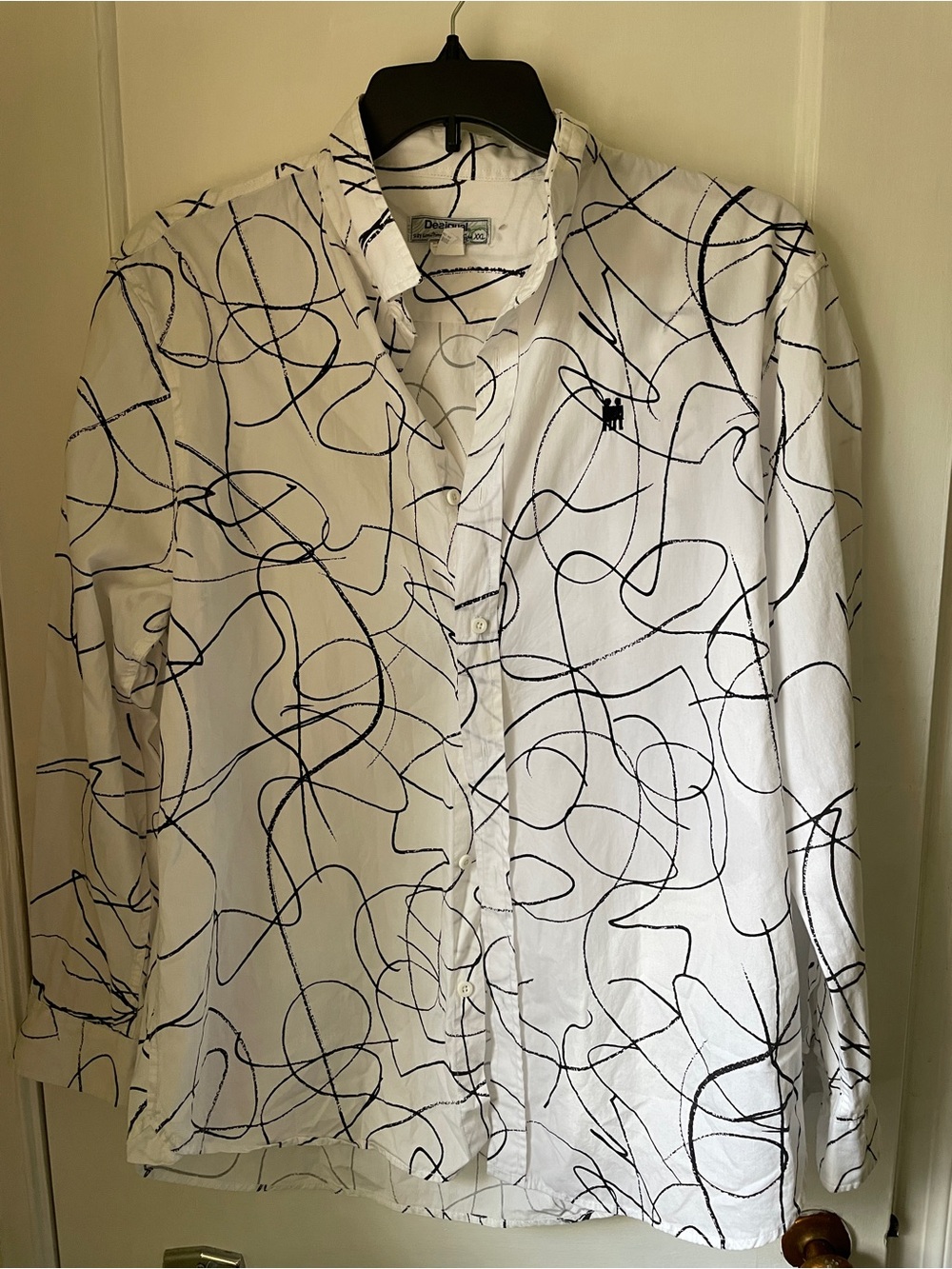 Desigual White Shirt with Black Abstract Scribble Print